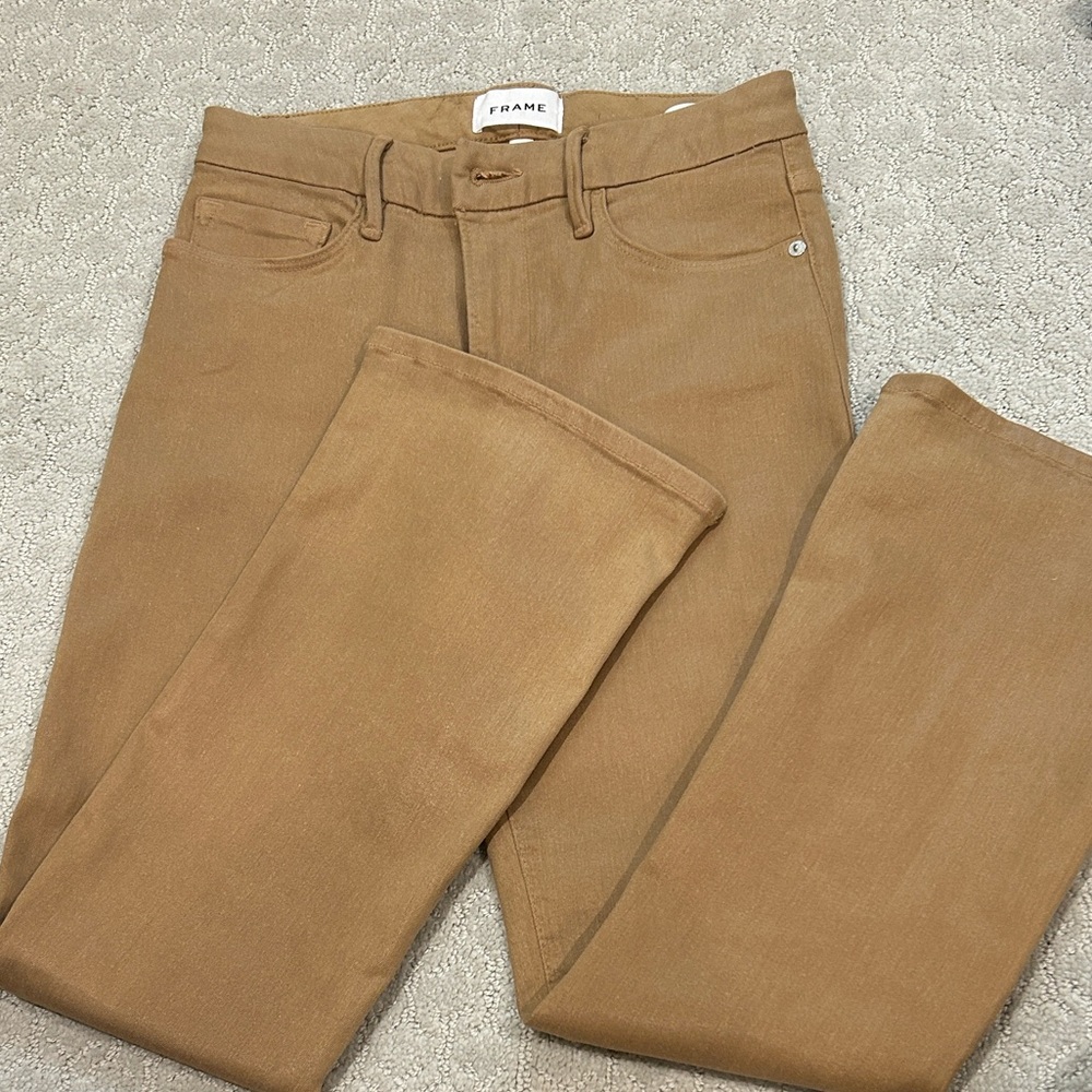 Frame Le Crop Mini Boot Camel Coated Denim, Size 27